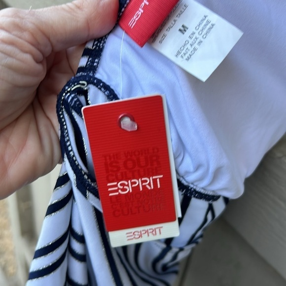 NWT Esprit Tankini Top Blue and White Stripes Nautical Beach Vacation Swim Sz M - Picture 4 of 5